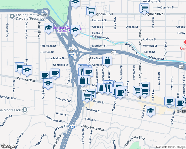 map of restaurants, bars, coffee shops, grocery stores, and more near 4706 Sepulveda Boulevard in Los Angeles