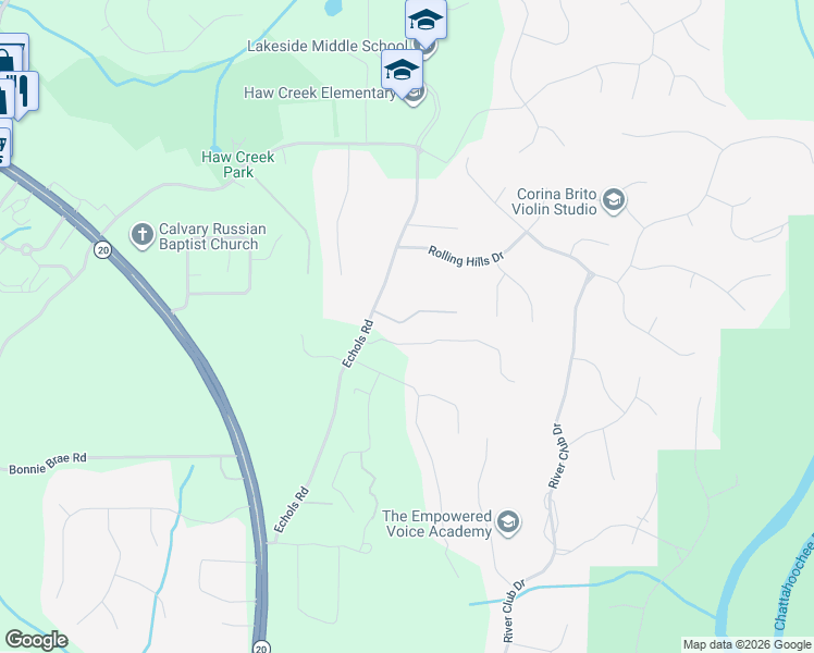 map of restaurants, bars, coffee shops, grocery stores, and more near 2820 Cambria Court in Cumming