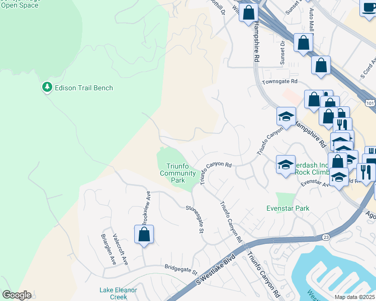 map of restaurants, bars, coffee shops, grocery stores, and more near 835 Sorrelwood Court in Westlake Village
