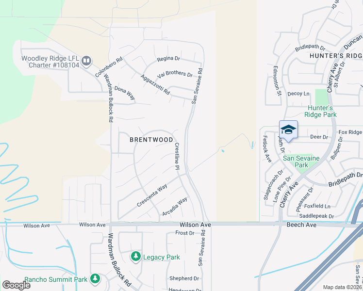 map of restaurants, bars, coffee shops, grocery stores, and more near 5369 Crestline Place in Rancho Cucamonga