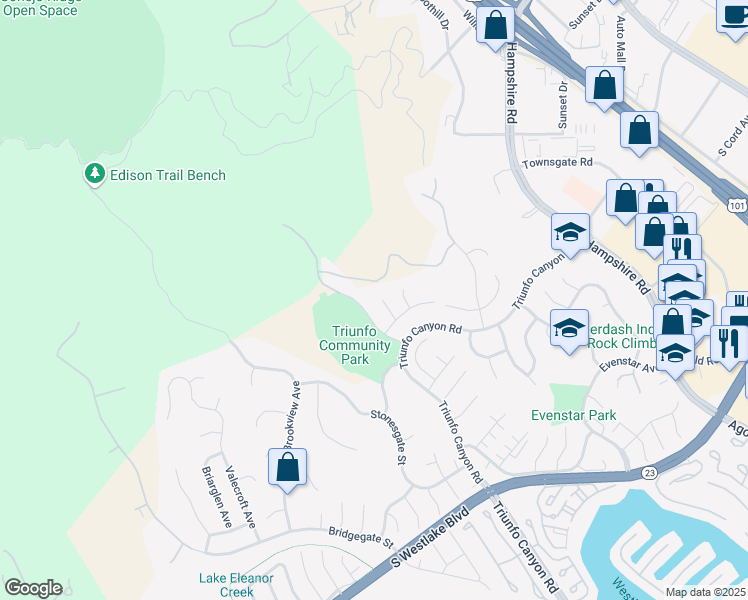 map of restaurants, bars, coffee shops, grocery stores, and more near 835 Sorrelwood Court in Westlake Village