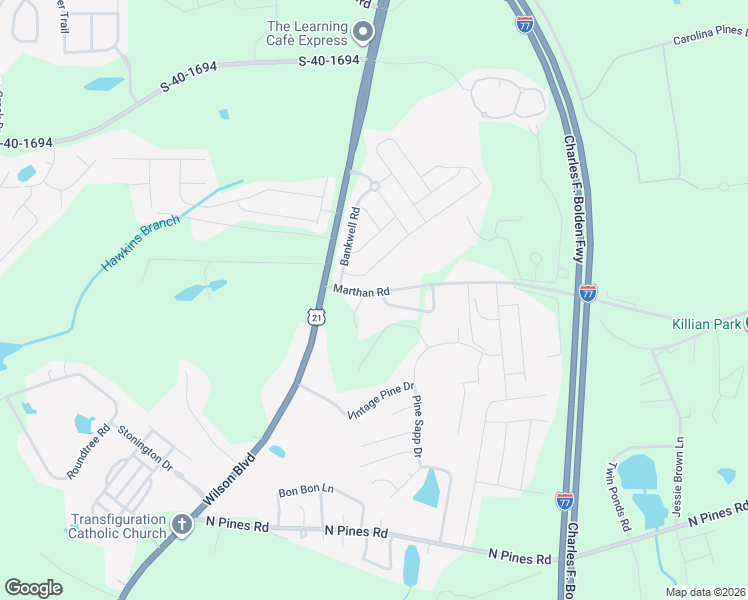 map of restaurants, bars, coffee shops, grocery stores, and more near 1028 Marthan Road in Blythewood