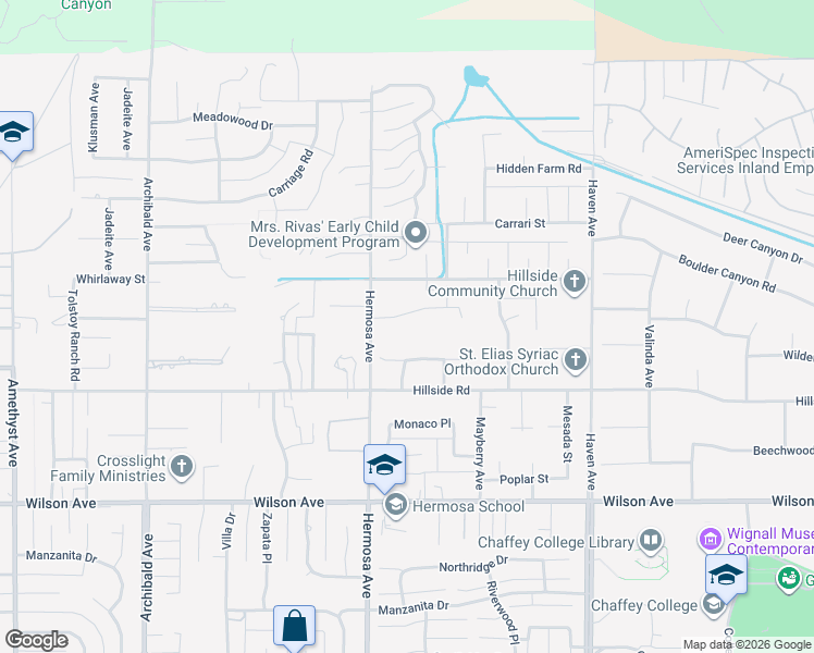 map of restaurants, bars, coffee shops, grocery stores, and more near 10161 Woodridge Drive in Rancho Cucamonga