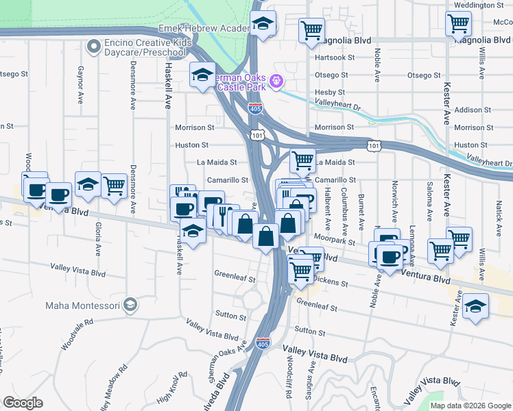 map of restaurants, bars, coffee shops, grocery stores, and more near 4733 Orion Avenue in Los Angeles