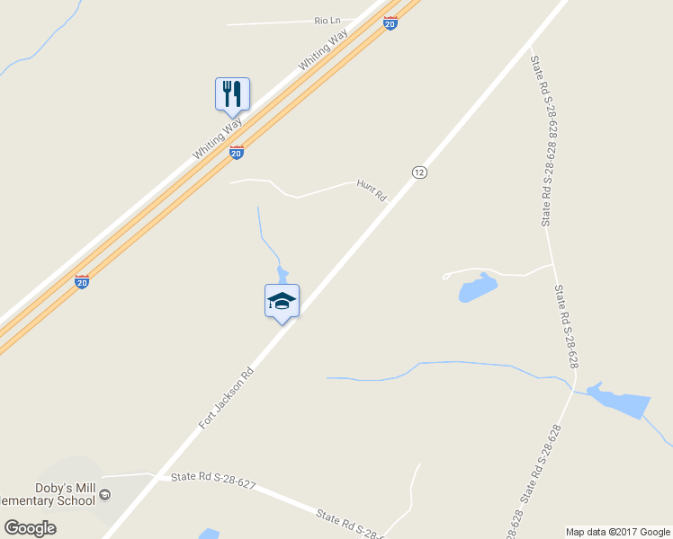 map of restaurants, bars, coffee shops, grocery stores, and more near 1776 Fort Jackson Road in Lugoff
