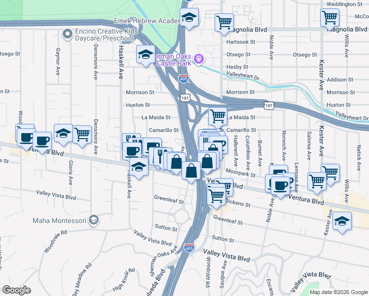 map of restaurants, bars, coffee shops, grocery stores, and more near 4733 Orion Avenue in Los Angeles