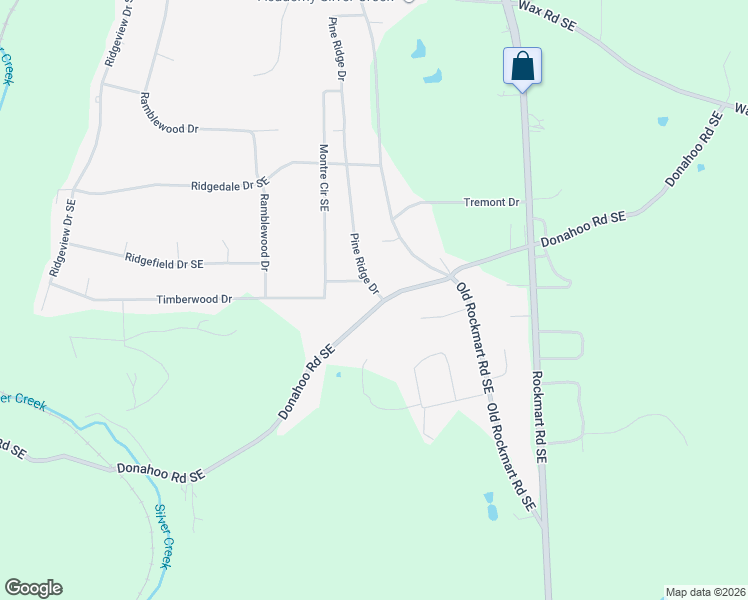 map of restaurants, bars, coffee shops, grocery stores, and more near 538 Donahoo Road Southeast in Silver Creek