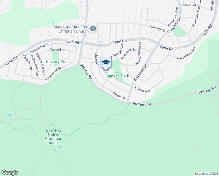 map of restaurants, bars, coffee shops, grocery stores, and more near 1220 Rotella Street in Thousand Oaks