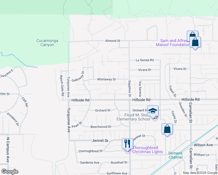 map of restaurants, bars, coffee shops, grocery stores, and more near 8150 Vinmar Court in Rancho Cucamonga