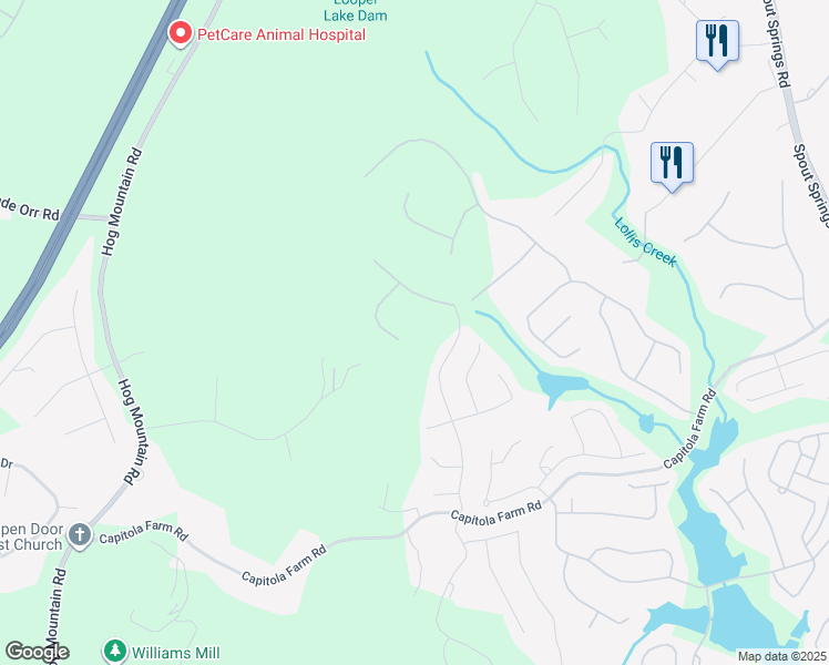 map of restaurants, bars, coffee shops, grocery stores, and more near 6819 Blackbird Court in Flowery Branch