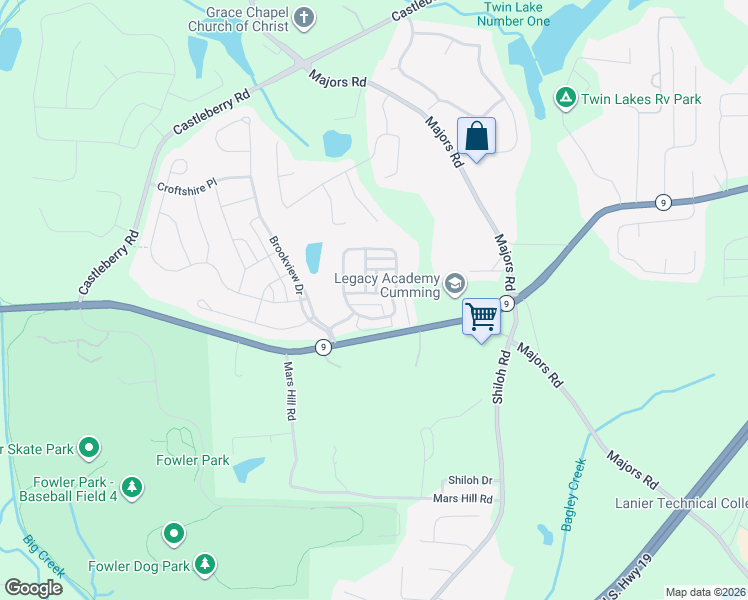 map of restaurants, bars, coffee shops, grocery stores, and more near 3830 Sutton Park Lane in Cumming
