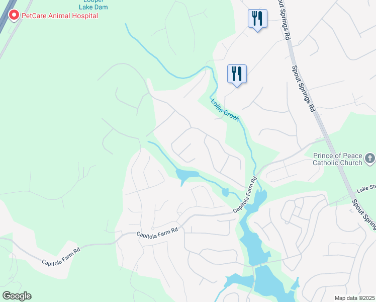 map of restaurants, bars, coffee shops, grocery stores, and more near 6714 Bonfire Drive in Flowery Branch