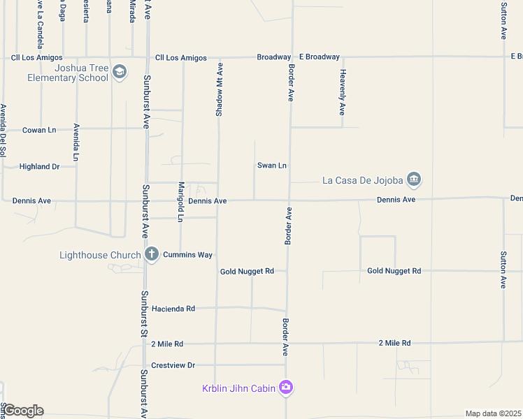 map of restaurants, bars, coffee shops, grocery stores, and more near 62453 Dennis Avenue in Joshua Tree