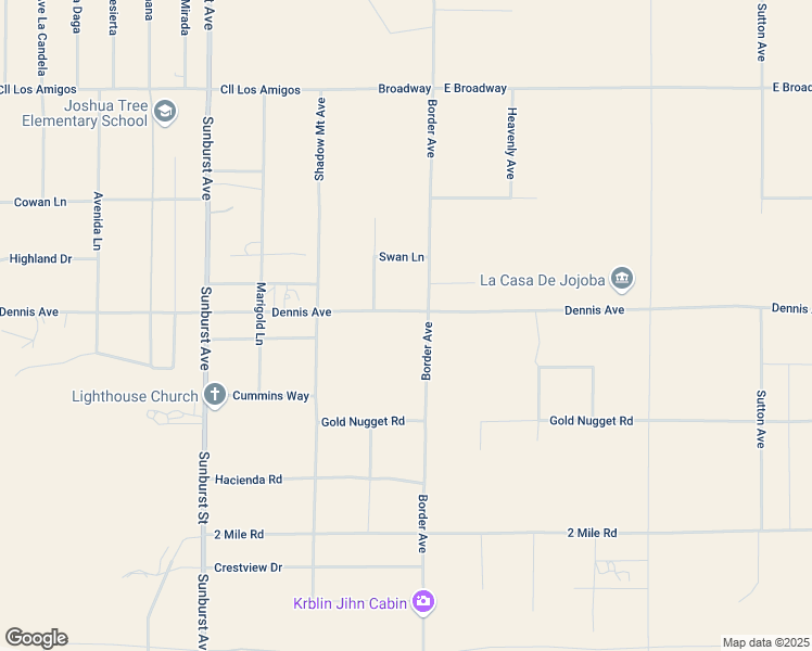 map of restaurants, bars, coffee shops, grocery stores, and more near 62453 Dennis Avenue in Joshua Tree