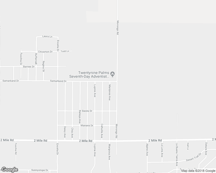map of restaurants, bars, coffee shops, grocery stores, and more near 5334 Mariposa Avenue in Twentynine Palms