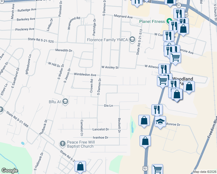 map of restaurants, bars, coffee shops, grocery stores, and more near 714 Sidney Ave in Florence