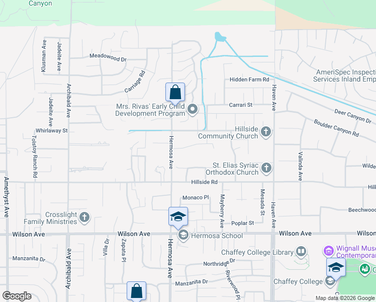 map of restaurants, bars, coffee shops, grocery stores, and more near 10161 Woodridge Drive in Rancho Cucamonga