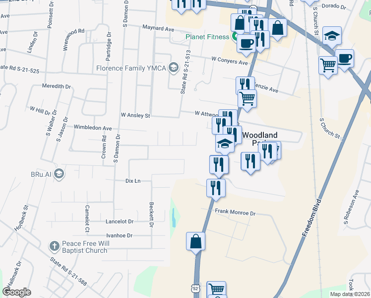 map of restaurants, bars, coffee shops, grocery stores, and more near 408 Sidney Avenue in Florence