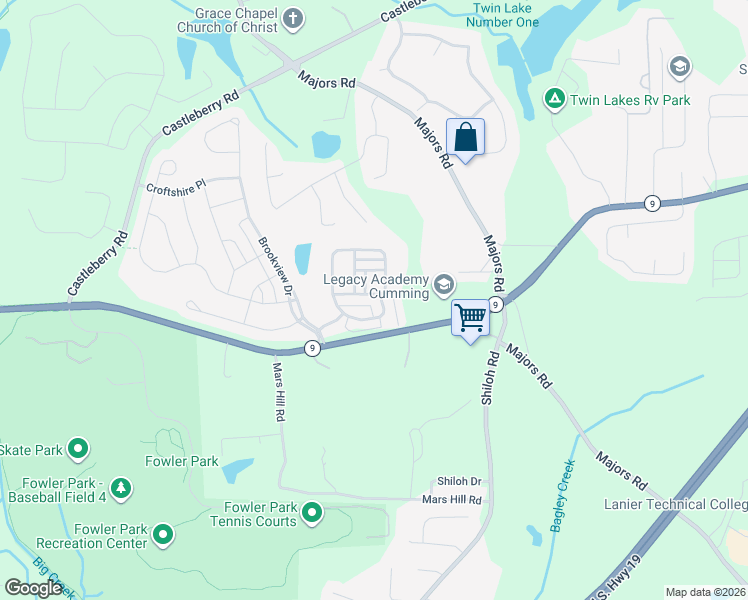 map of restaurants, bars, coffee shops, grocery stores, and more near 3830 Sutton Park Lane in Cumming