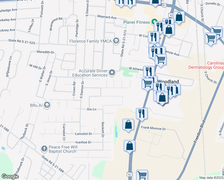 map of restaurants, bars, coffee shops, grocery stores, and more near 600 Sidney Avenue in Florence