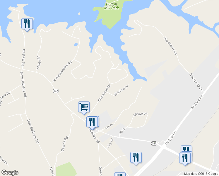 map of restaurants, bars, coffee shops, grocery stores, and more near 3293 Shoreland Drive in Buford