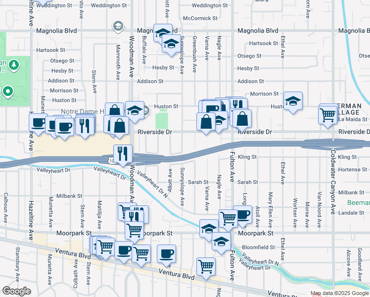map of restaurants, bars, coffee shops, grocery stores, and more near 4722 Sunnyslope Avenue in Los Angeles