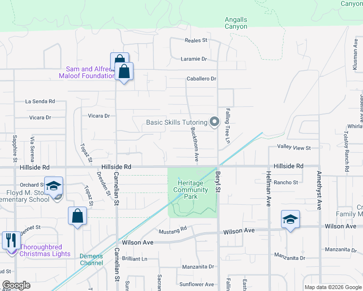 map of restaurants, bars, coffee shops, grocery stores, and more near 8974 Camellia Court in Rancho Cucamonga