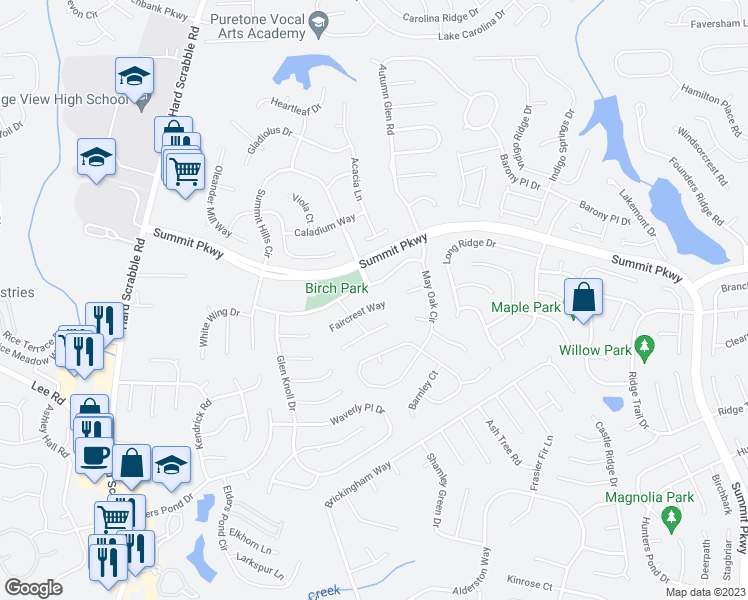 map of restaurants, bars, coffee shops, grocery stores, and more near 211 Faircrest Way in Columbia