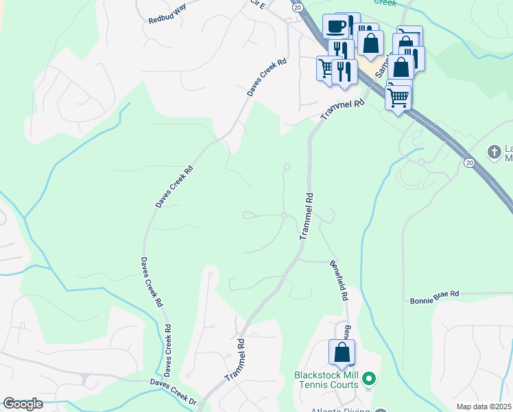 map of restaurants, bars, coffee shops, grocery stores, and more near 2330 Elan Lane in Cumming