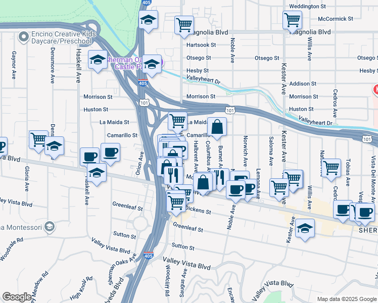 map of restaurants, bars, coffee shops, grocery stores, and more near 4724 Sepulveda Boulevard in Los Angeles