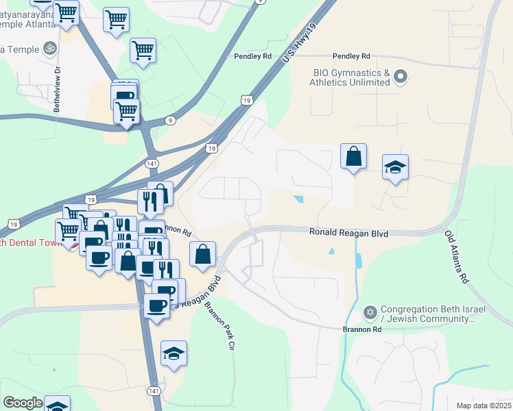 map of restaurants, bars, coffee shops, grocery stores, and more near 2965 Cormac Drive in Cumming