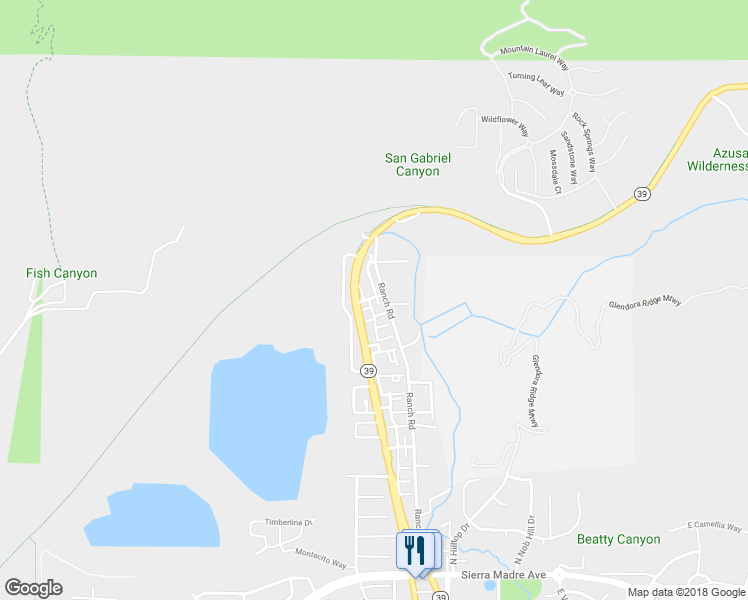 map of restaurants, bars, coffee shops, grocery stores, and more near 1849 Forest Drive in Azusa