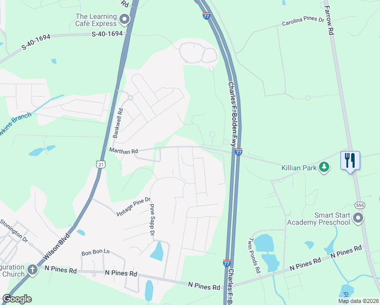 map of restaurants, bars, coffee shops, grocery stores, and more near 1010 Heart Pine Drive in Blythewood
