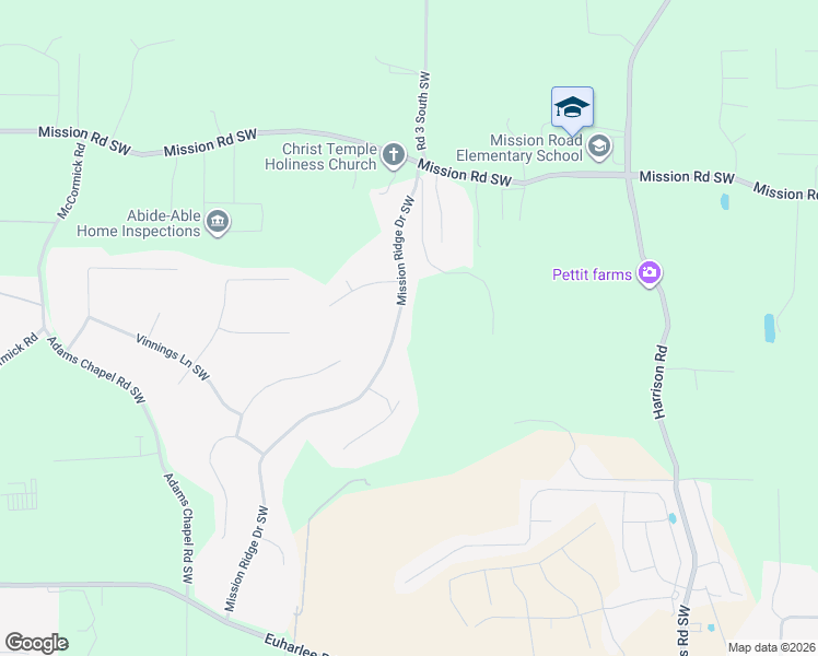 map of restaurants, bars, coffee shops, grocery stores, and more near 25 Mission Ridge Drive Southwest in Cartersville