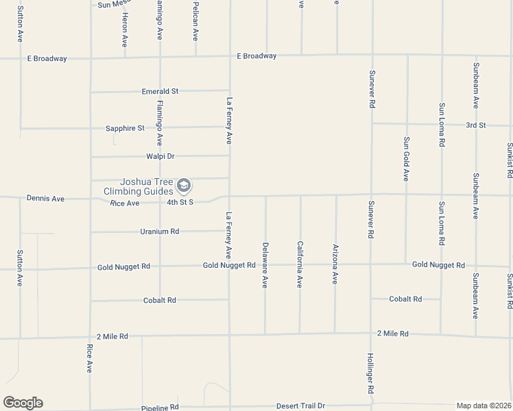 map of restaurants, bars, coffee shops, grocery stores, and more near 5353 Laferney Avenue in Joshua Tree