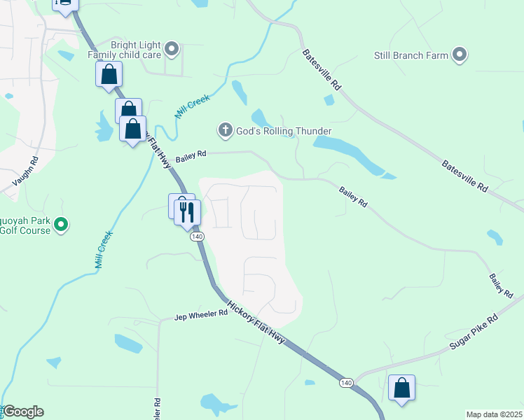map of restaurants, bars, coffee shops, grocery stores, and more near 412 Park Creek Trce in Woodstock