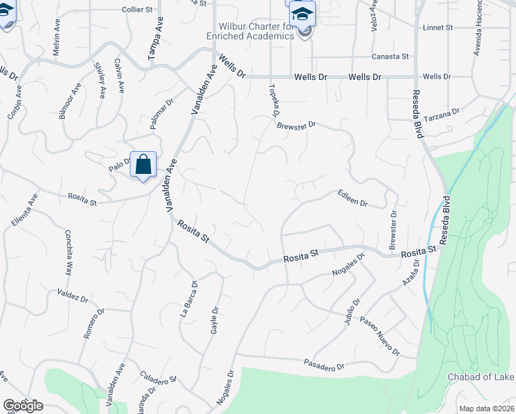 map of restaurants, bars, coffee shops, grocery stores, and more near 4800 Topeka Drive in Los Angeles