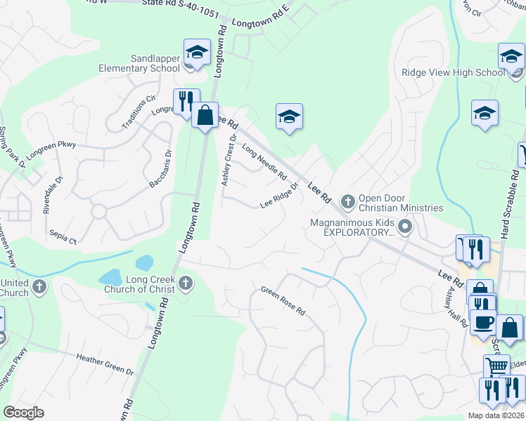 map of restaurants, bars, coffee shops, grocery stores, and more near 114 Lee Ridge Drive in Columbia