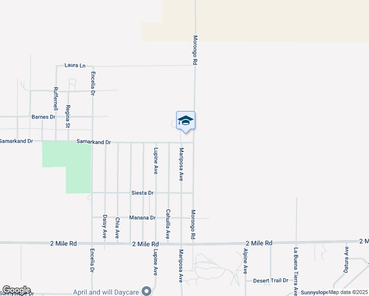 map of restaurants, bars, coffee shops, grocery stores, and more near 5313 Mariposa Avenue in Twentynine Palms