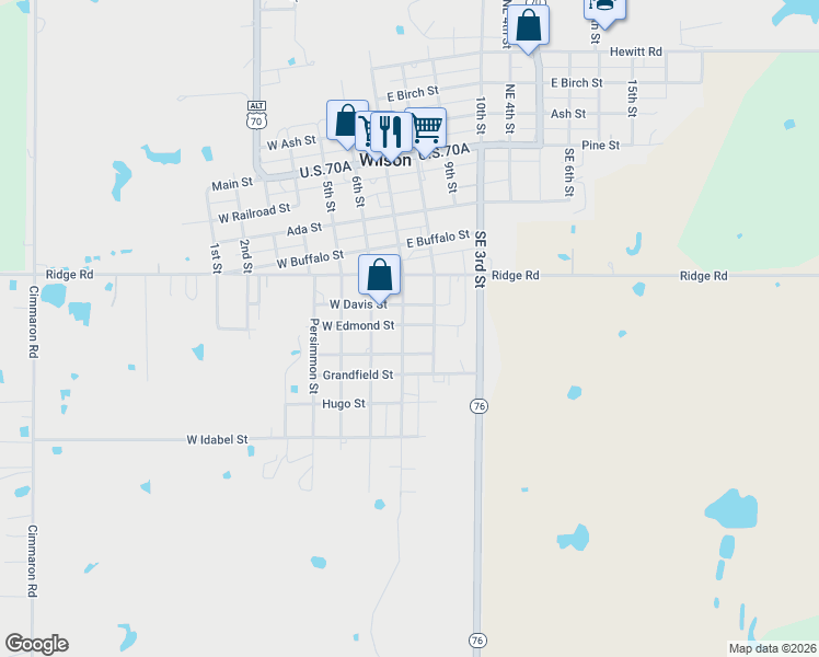 map of restaurants, bars, coffee shops, grocery stores, and more near 872 7th Street in Wilson