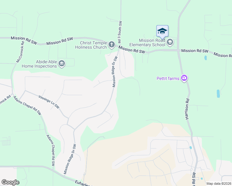 map of restaurants, bars, coffee shops, grocery stores, and more near 25 Mission Ridge Drive Southwest in Cartersville