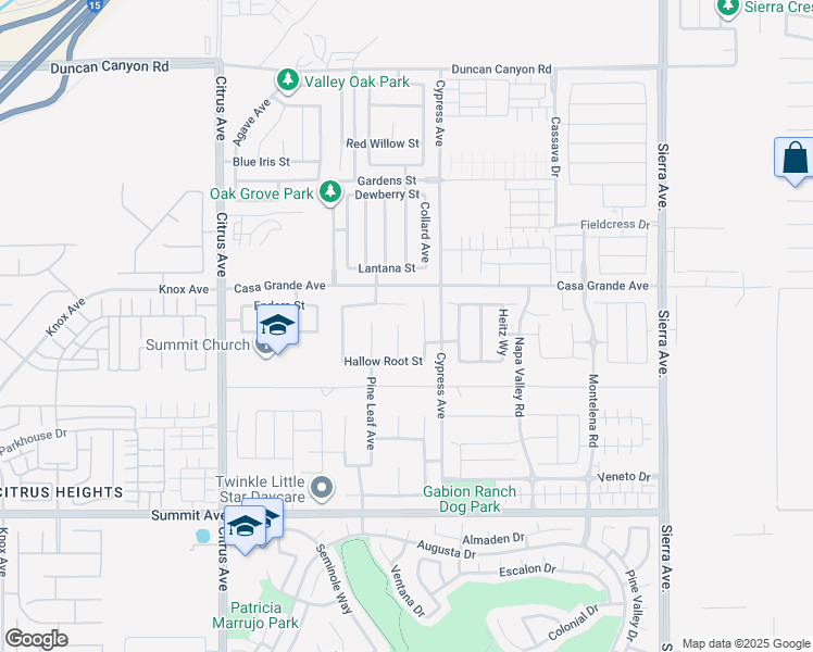 map of restaurants, bars, coffee shops, grocery stores, and more near 5371 Salt Bush Way in Fontana
