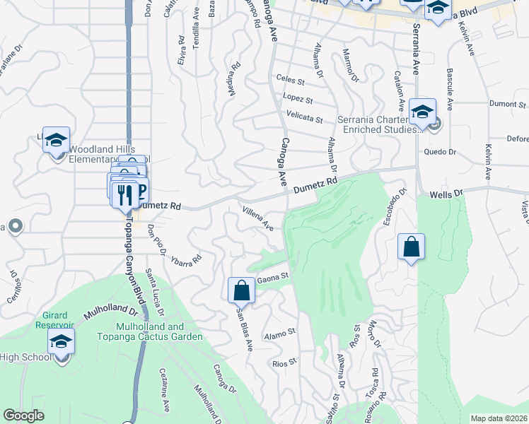 map of restaurants, bars, coffee shops, grocery stores, and more near 21443 Ibanez Avenue in Los Angeles