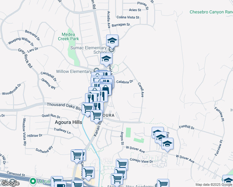 map of restaurants, bars, coffee shops, grocery stores, and more near 5804 Calmfield Avenue in Agoura Hills