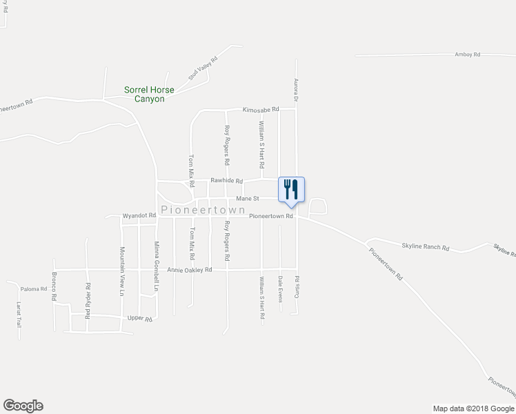 map of restaurants, bars, coffee shops, grocery stores, and more near 53613 Mane Street in Pioneertown