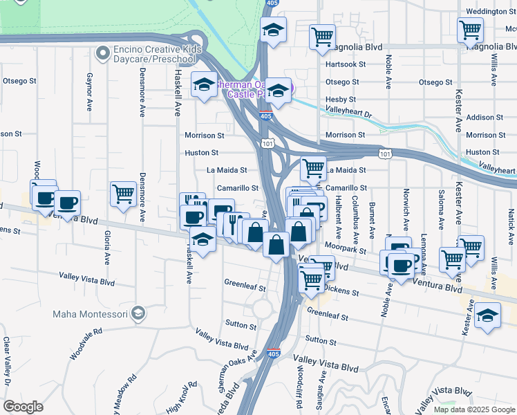 map of restaurants, bars, coffee shops, grocery stores, and more near 4733 Orion Avenue in Los Angeles