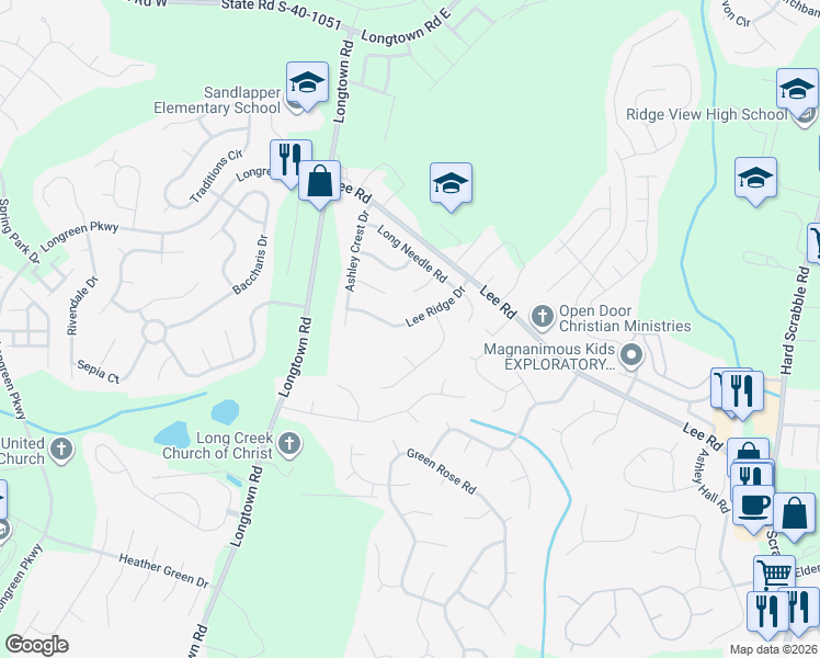 map of restaurants, bars, coffee shops, grocery stores, and more near 114 Lee Ridge Drive in Columbia