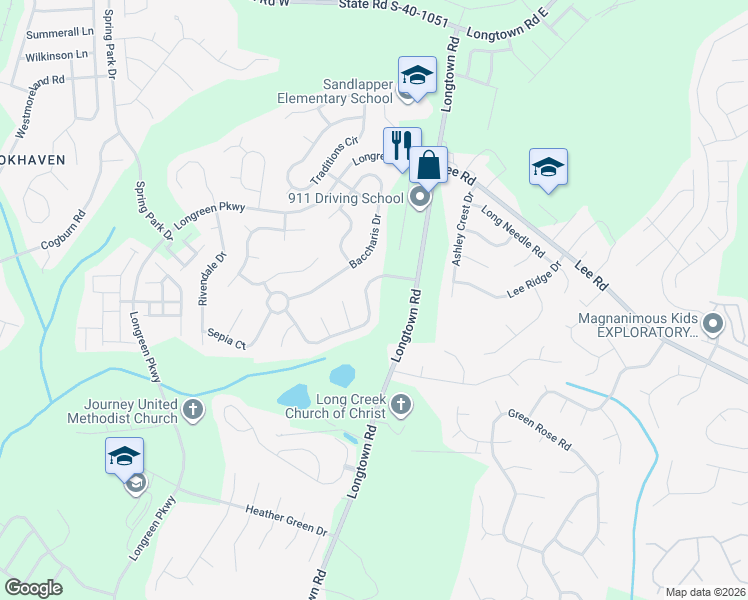 map of restaurants, bars, coffee shops, grocery stores, and more near 149 Longtown Place Drive in Columbia