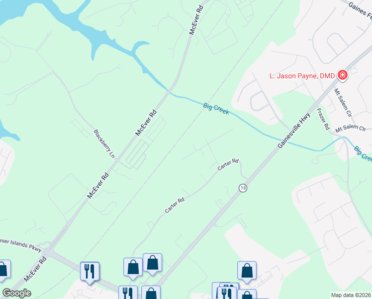 map of restaurants, bars, coffee shops, grocery stores, and more near 3828 Mabry Ridge Drive in Buford
