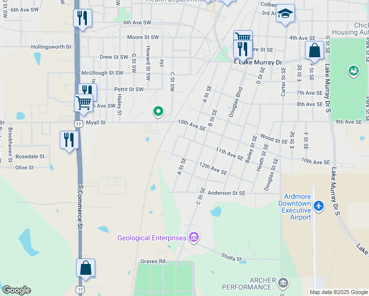 map of restaurants, bars, coffee shops, grocery stores, and more near 1119 A Street Southeast in Ardmore